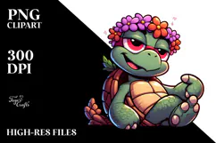 Goofy Cartoon Turtle with Flower Crown PNG Product Image 2