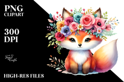 Vibrant Flower Crown Fox | Sublimation | Clipart Product Image 2