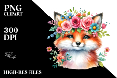 Vibrant Flower Crown Fox | Sublimation | Clipart Product Image 2