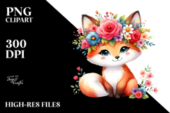 Vibrant Flower Crown Fox | Sublimation | Clipart Product Image 2