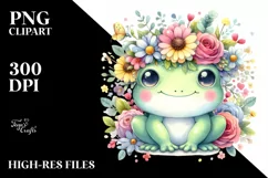 Pastel Flower Crown Frog | Sublimation | Clipart Product Image 1
