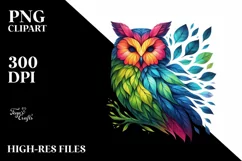 Abstract Vibrant Watercolor Owl, High-Res PNG Product Image 3