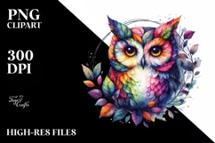 Abstract Vibrant Watercolor Owl, High-Res PNG Product Image 3