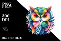 Abstract Vibrant Watercolor Owl, High-Res PNG Product Image 3