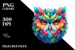 Abstract Vibrant Watercolor Owl, High-Res PNG Product Image 3