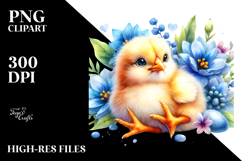 Colorful Baby Chicken and Blue Flowers | Sublimation | Product Image 2