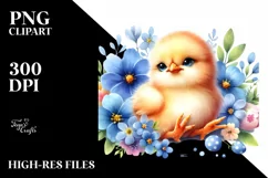Colorful Baby Chicken and Blue Flowers | Sublimation | Product Image 1
