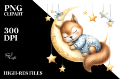 Watercolor Cute Squirrel Sleeping on the Moon | Clipart Product Image 2