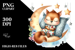 Watercolor Cute Squirrel Sleeping on the Moon | Clipart Product Image 2