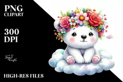 Cute Polar Bear with Flower Crown PNG Product Image 3