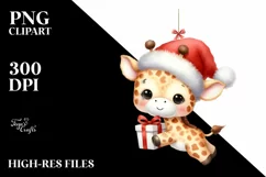 Baby Giraffe with Santa Hat, Transparent PNG Product Image 3