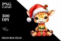 Baby Giraffe with Santa Hat, Transparent PNG Product Image 1