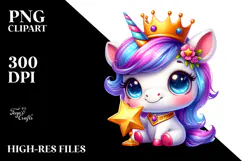 Smiling Unicorn with Royal Crown PNG Product Image 2