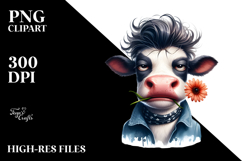 Funny Cow with Flower in Mouth PNG Product Image 2