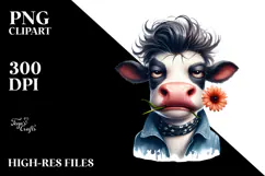 Funny Cow with Flower in Mouth PNG Product Image 2