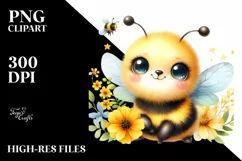 Colorful Baby Bee and Yellow Flowers | Sublimation | Clipart Product Image 1
