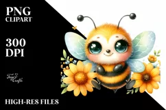 Colorful Baby Bee and Yellow Flowers | Sublimation | Clipart Product Image 3