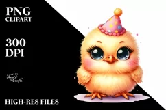 Cute Baby Chicken with Party Hat, PNG Product Image 1