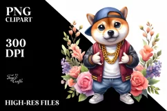 Shiba Inu Clipart with Floral Frame | Sublimation | Clipart Product Image 1