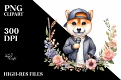 Shiba Inu Clipart with Floral Frame | Sublimation | Clipart Product Image 1