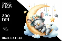 Summer Moon Stars Rhino Cute Clipart Product Image 1