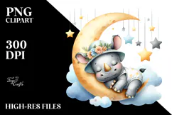 Summer Moon Stars Rhino Cute Clipart Product Image 2