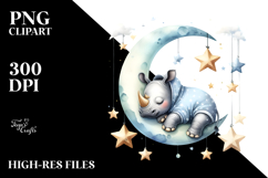 Summer Moon Stars Rhino Cute Clipart Product Image 2