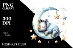 Summer Moon Stars Rhino Cute Clipart Product Image 2