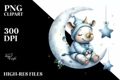 Summer Moon Stars Rhino Cute Clipart Product Image 1