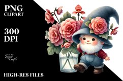 Baby GNOME with Big Hat, Begonia Floral Frame PNG Product Image 2