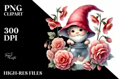 Cute Baby Gnome with Begonia Floral Frame, Transparent PNG Product Image 2
