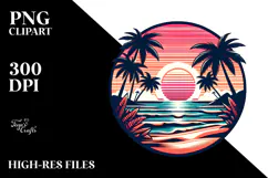 Retro Tropical Beach Sunset, T-Shirt Style PNG Product Image 2