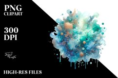 Colorful Cyan Watercolor Splash Glitery | Clipart Product Image 1