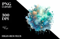 Colorful Cyan Watercolor Splash Glitery | Clipart Product Image 1
