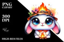 Cute Baby Rabbit with Campfire, High-Res PNG Product Image 2