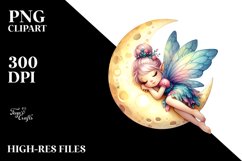 Colorful Watercolor Fairy Napping on Moon | Sublimation | Product Image 1