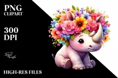 Rhino sitting on Flower with Crown PNG Product Image 1