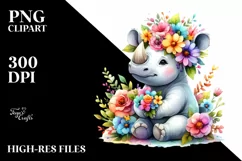 Rhino sitting on Flower with Crown PNG Product Image 1
