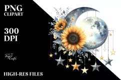 Half Moon with Stars and Sunflowers, Transparent PNG Product Image 1