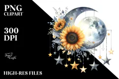 Half Moon with Stars and Sunflowers, Transparent PNG Product Image 2