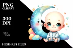 Colorful Watercolor Baby Moon Clipart Product Image 3