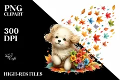 Cute Dog with Autumn Leaves, Transparent PNG Product Image 1