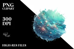 Colorful Cyan Watercolor Splash Glitery | Clipart Product Image 3