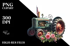 Watercolor Vintage Tractor USA Flag Product Image 1