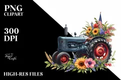 Watercolor Vintage Tractor USA Flag Product Image 1