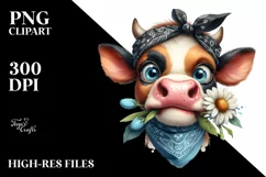 Expressive Watercolor Cow with Bandana | Sublimation | Product Image 3