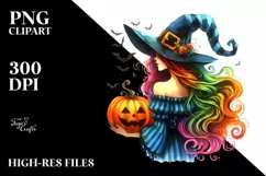 Vibrant Witch Halloween Pumpkin Watercolor | Sublimation | Product Image 1
