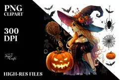 Vibrant Witch Halloween Pumpkin Watercolor | Sublimation | Product Image 3