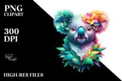 Vibrant Koala with 3D Floral Body PNG Product Image 2