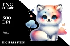 Colorful Watercolor Cute Arctic Fox Clipart Product Image 1